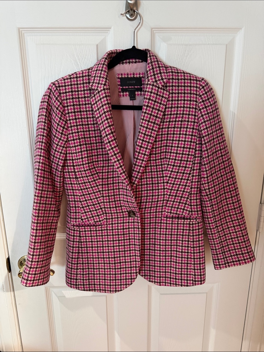 J. Crew Pink and Black Houndstooth Blazer wool size 2